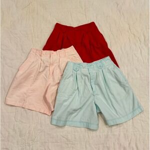 Vintage 80s In-Force INC High Waist Pleated Short Bundle 28" Waist Pink Red Blue
